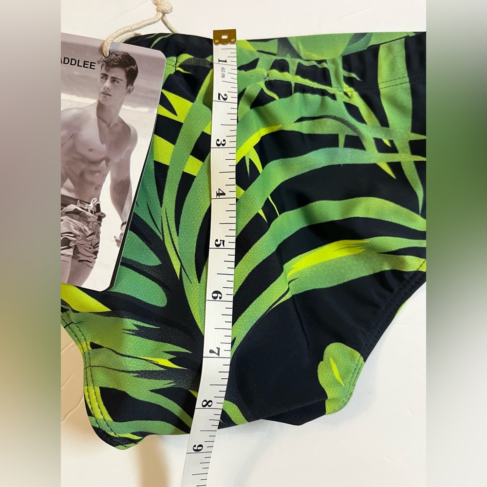 Taddle tropical print Men's Green Swim Trunks M - Picture 11 of 14